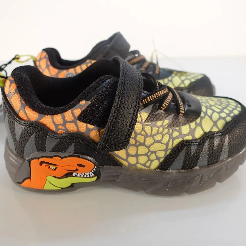 Athletic Works Sneakers Kids Shoes Dinosaur Black Orange Light Up Size 11 NWT